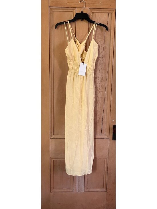 Zara Womens Sunny Flowy Spaghetti Strap Maxi Dress Size Medium Yellow SP NWT - Picture 3 of 12